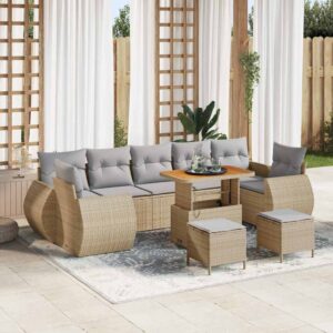 Set Divano da Giardino con cuscino 10 pcs Grigio polyrattan