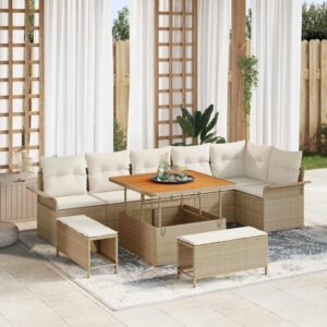 Set Divano da Giardino 9 pcs Beige polyrattan