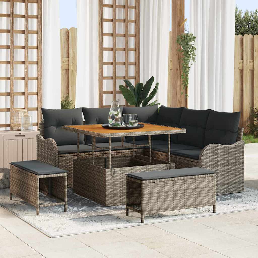 Set Divano da Giardino 8 pcs Nero polyrattan