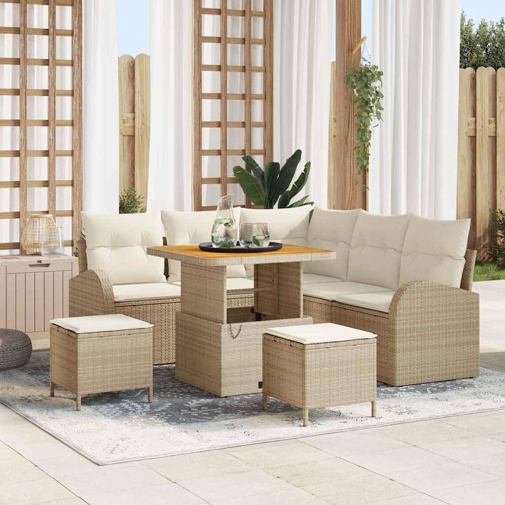 Set Divano da Giardino con cuscino 8 pcs Beige Poly Rattan