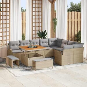 Set Divano da Giardino con cuscino 12 pcs Nero Poly Rattan