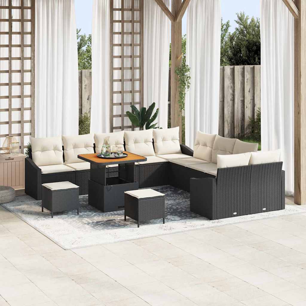 Set Divano da Giardino con cuscino 13 pcs Nero Poly Rattan