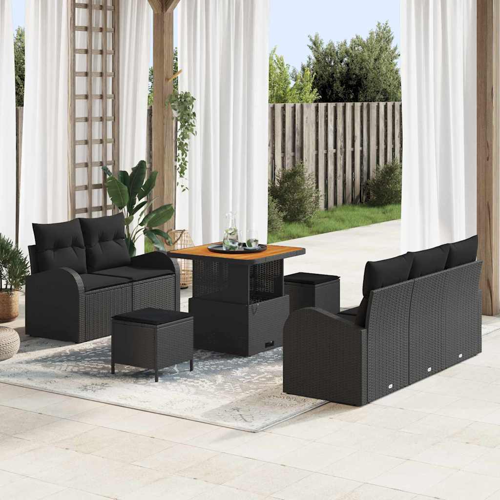 Set Divano da Giardino 8 pcs Nero e Crema 80 x 80 x 71 cm