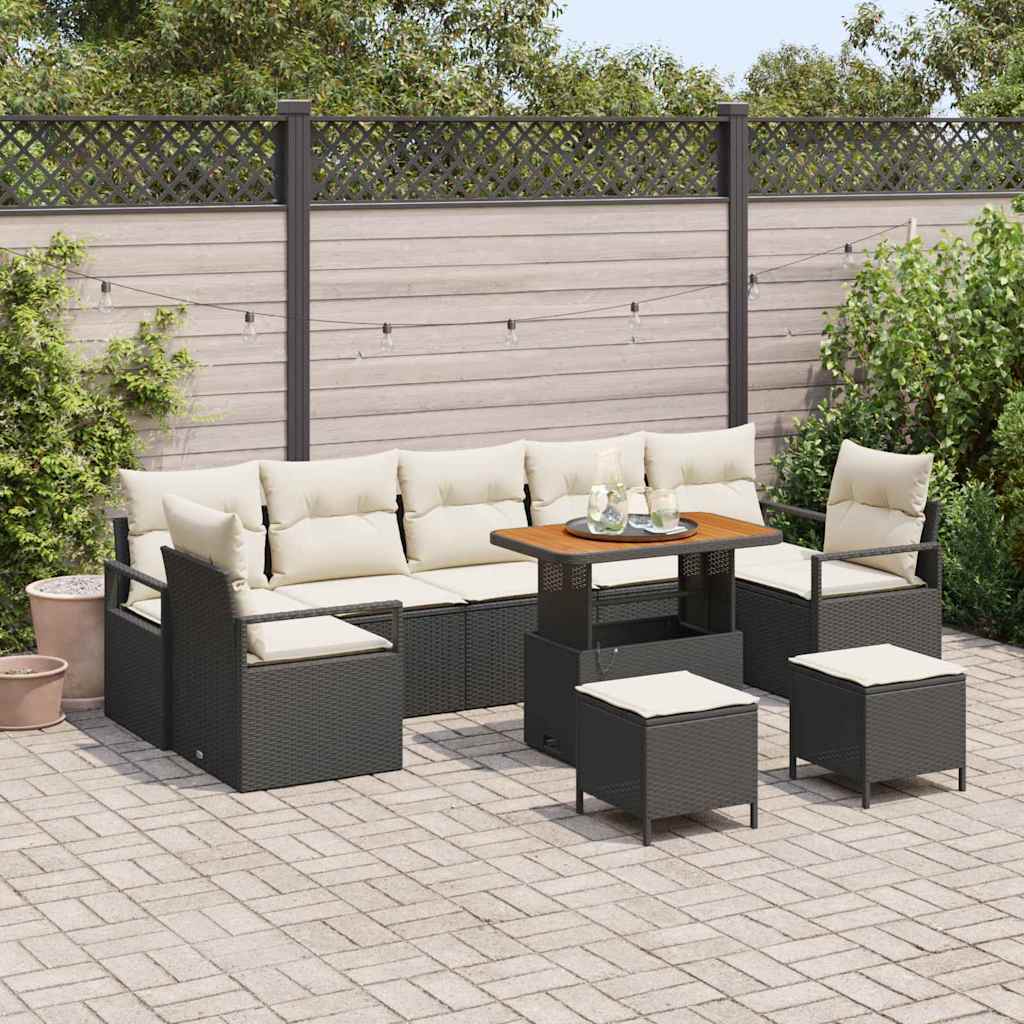 Set Divano da Giardino 10 pcs Nero e Crema 90 x 55 x 71 cm