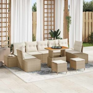 Set Divano da Giardino con cuscino 10 pcs Beige e Grigio Chiaro