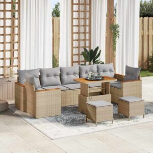 Set Divano da Giardino con cuscino 10 pcs Beige Poly Rattan