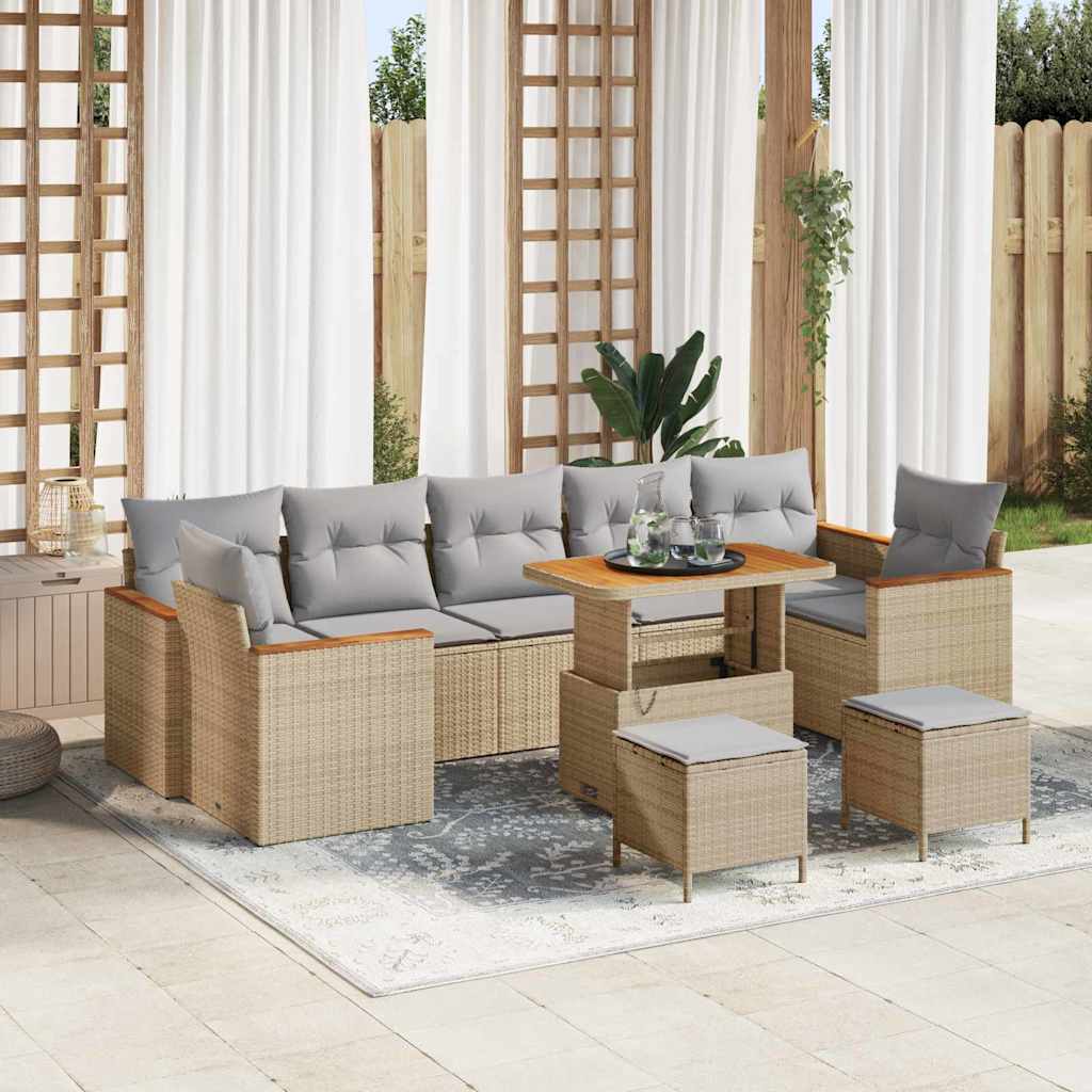 Set Divano da Giardino con cuscino 10 pcs Nero Poly Rattan