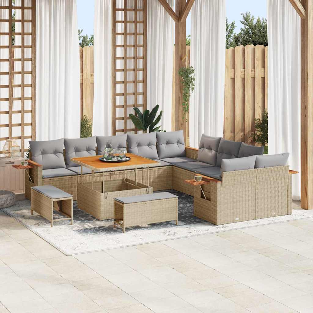 Set Divano da Giardino con cuscino Beige Poly Rattan