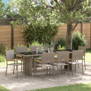 Set da Pranzo per Giardino 9 pcs Grigio Poly Rattan
