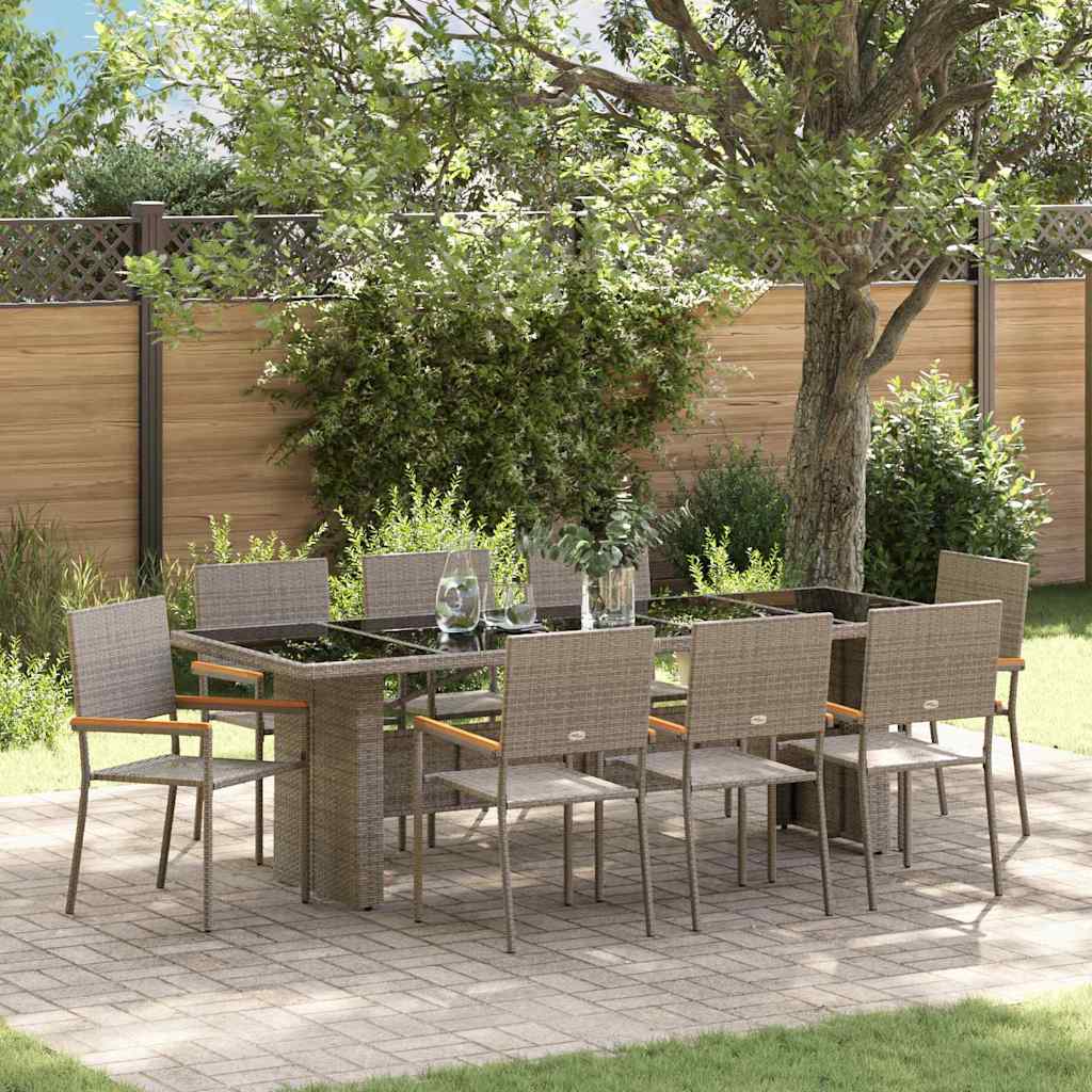 Set da Pranzo per Giardino 9 pcs Grigio Poly Rattan