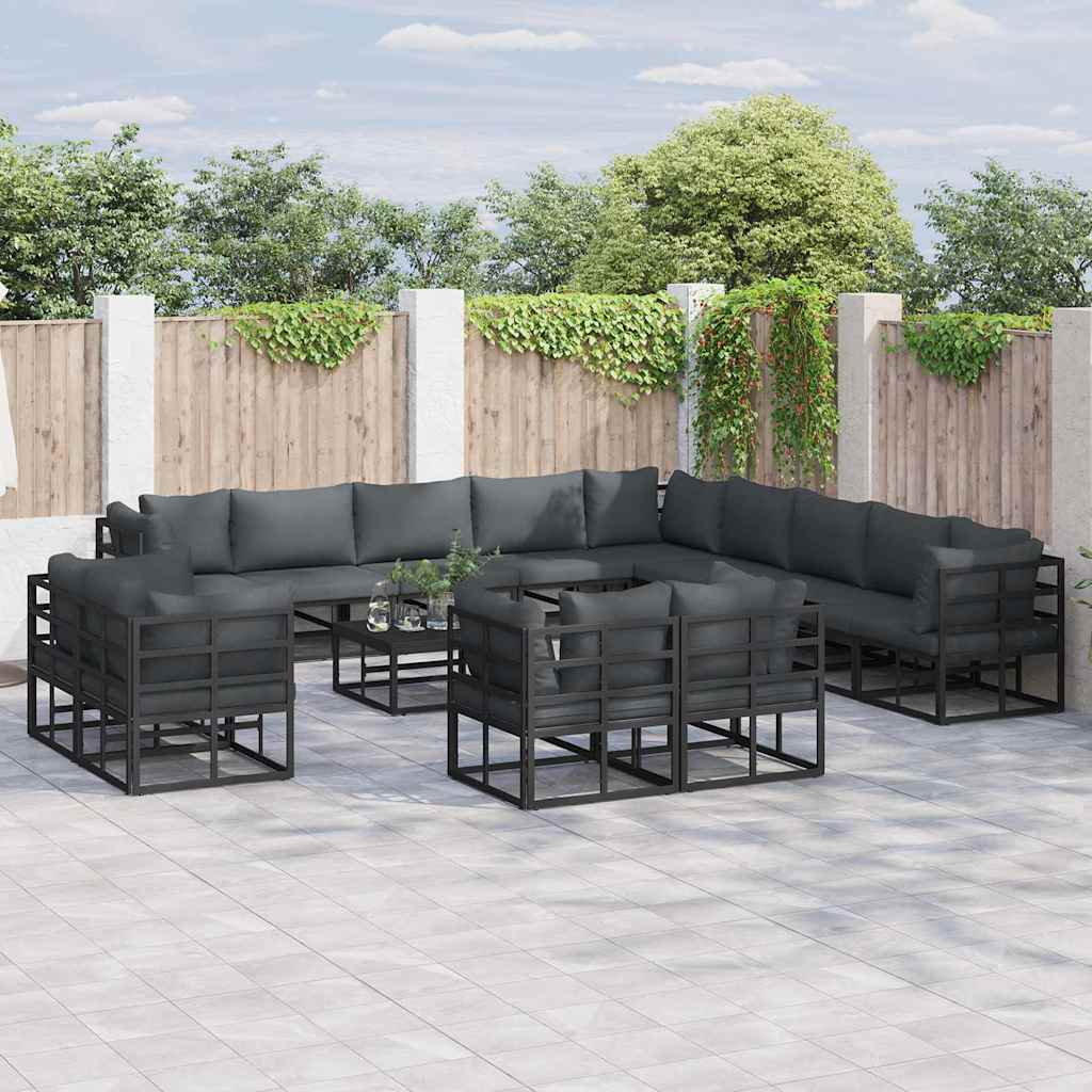 Set Divano da Giardino con cuscino 13 pcs Nero Alluminio