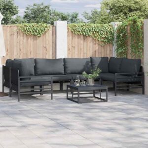 Set Divano da Giardino con cuscino 6 pcs Nero Acciaio