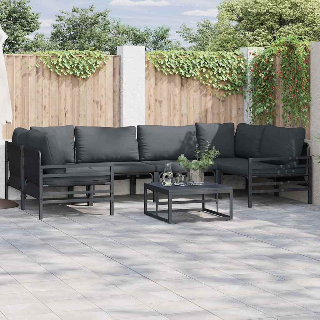 Set Divano da Giardino con cuscino 6 pcs Nero Acciaio