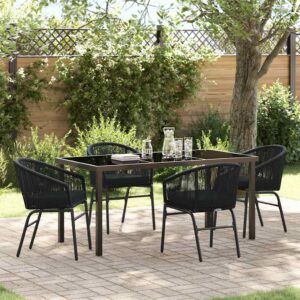 Set da Pranzo per Giardino 5 pcs Nero Poly Rattan