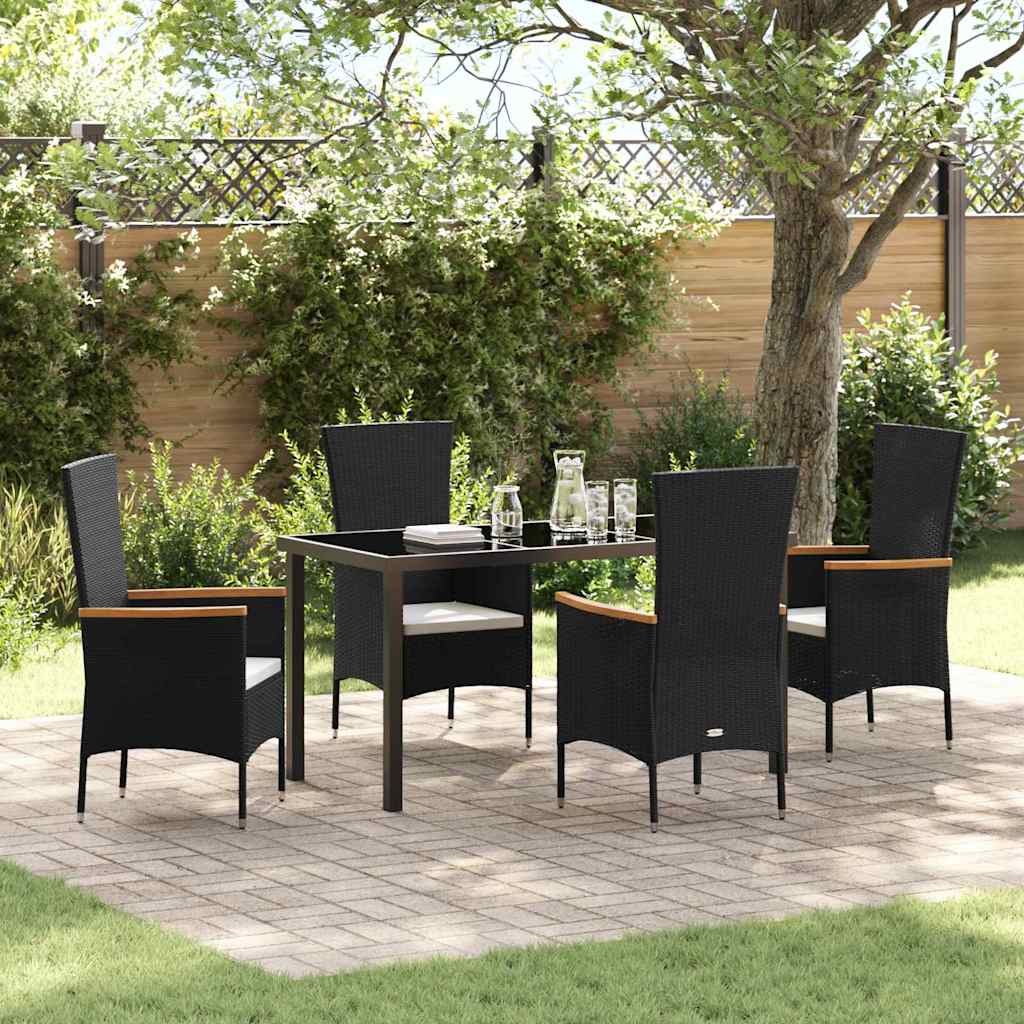 Set da Pranzo per Giardino con cuscino 5 pcs Nero