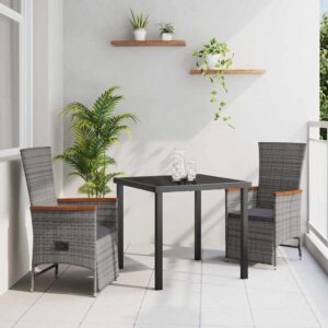 Set da Pranzo per Giardino con cuscino 5 pcs Grigio polyrattan