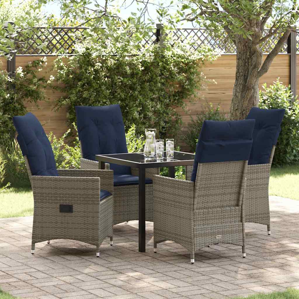 Set da Pranzo per Giardino 7 pcs Grigio polyrattan