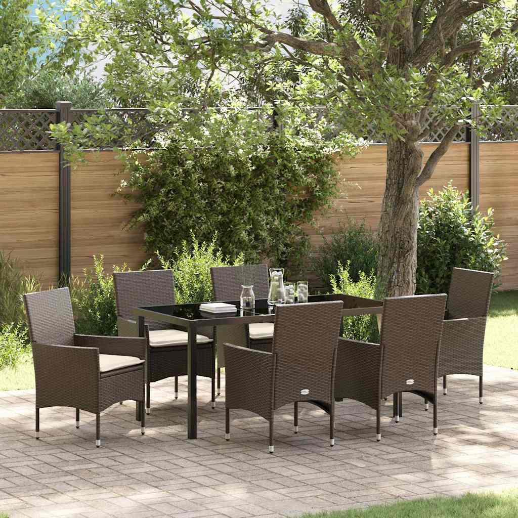 Set da Pranzo per Giardino 7 pcs Marrone Poly Rattan