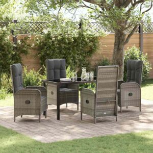Set da Pranzo per Giardino con cuscino 3 pcs Grigio Poly Rattan