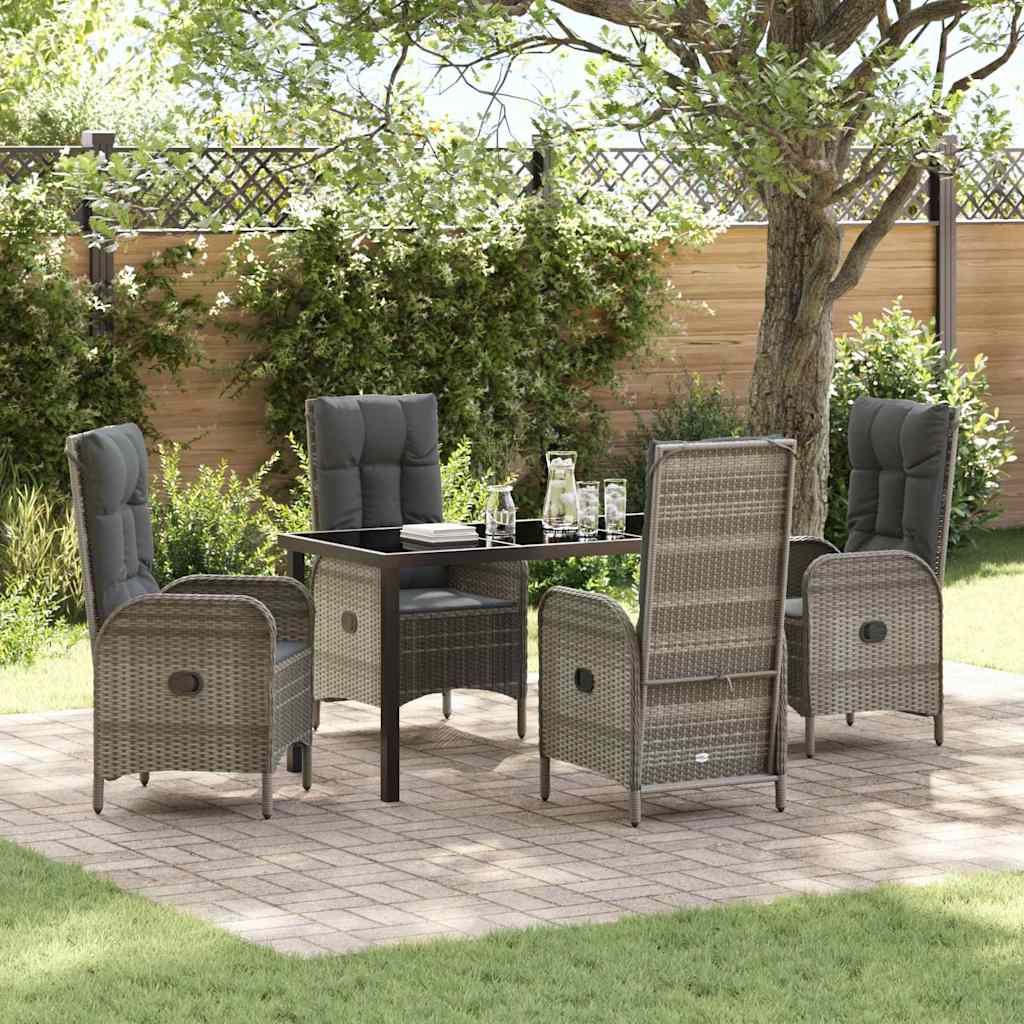 Set da Pranzo per Giardino con cuscino 3 pcs Grigio Poly Rattan