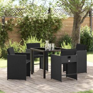 Set da Pranzo per Giardino 5 pcs Nero polyrattan