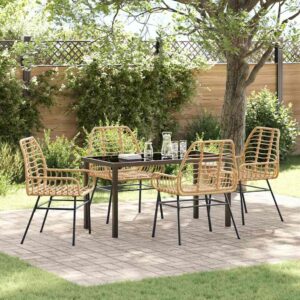 Set da Pranzo per Giardino 5 pcs Nero polyrattan