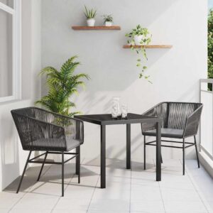 Set da Pranzo per Giardino 3 pcs Nero Poly Rattan