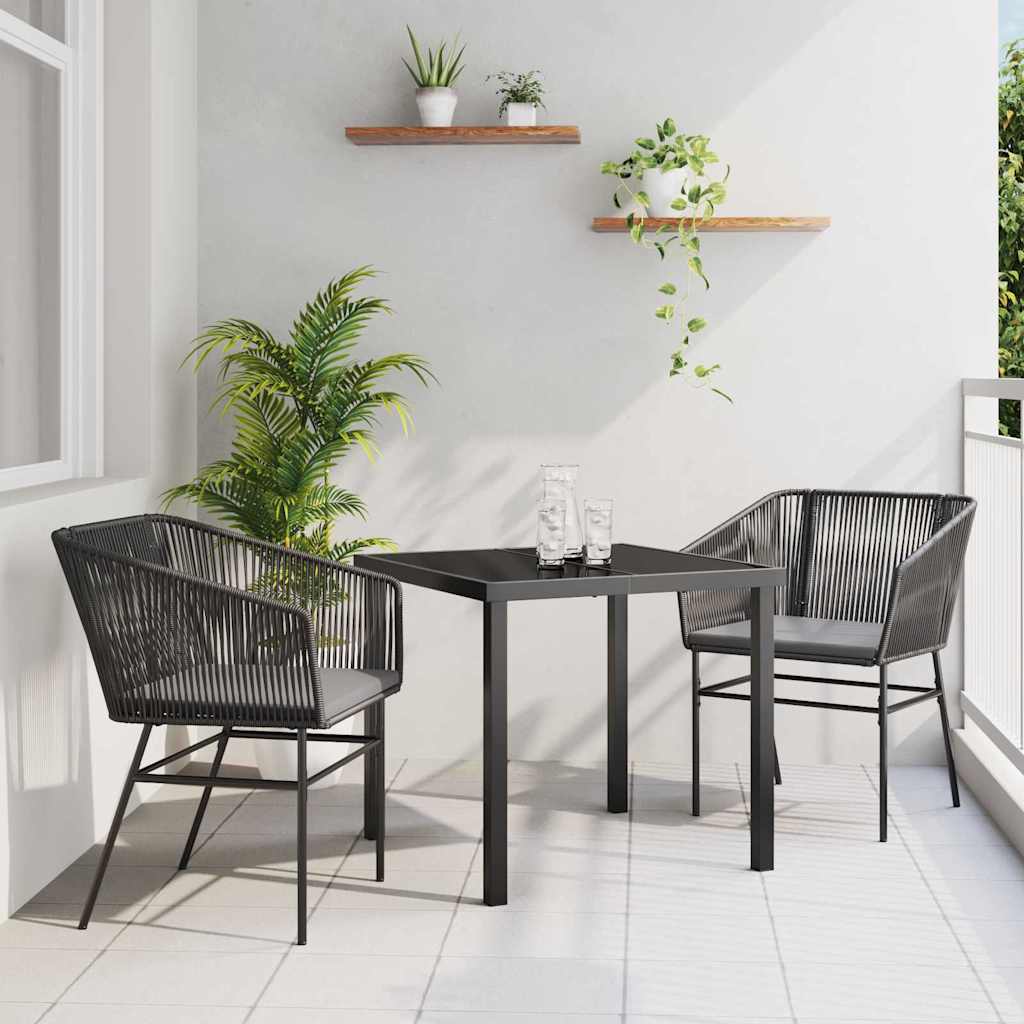 Set da Pranzo per Giardino 3 pcs Nero Poly Rattan