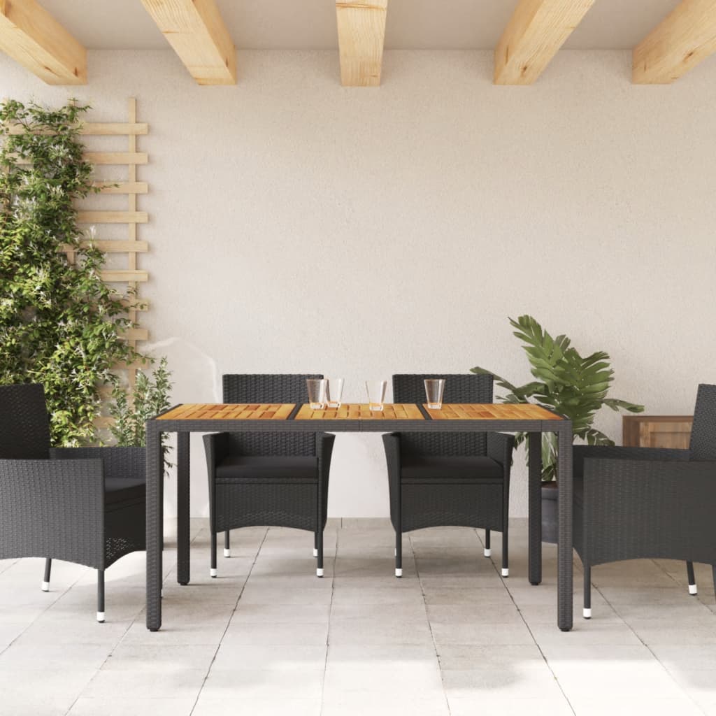Tavolo Giardino Piano Legno Acacia Nero 150x90x75 cm Polyrattan - immagine 3