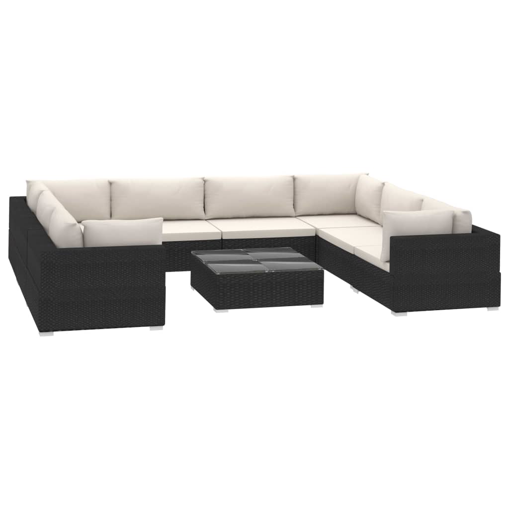 Set Divani da Giardino 9 pz con Cuscini in Polyrattan Nero - immagine 2