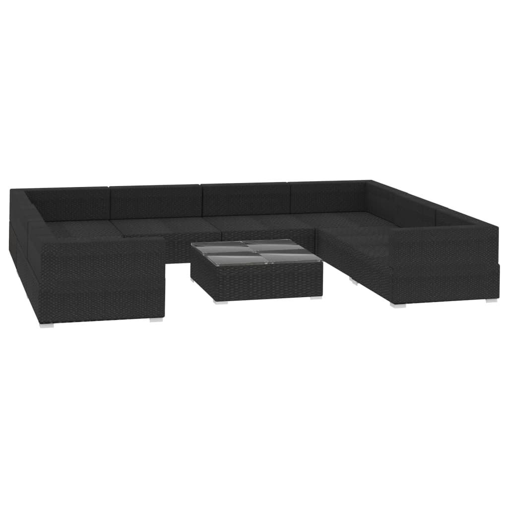 Set Divani da Giardino 9 pz con Cuscini in Polyrattan Nero - immagine 3