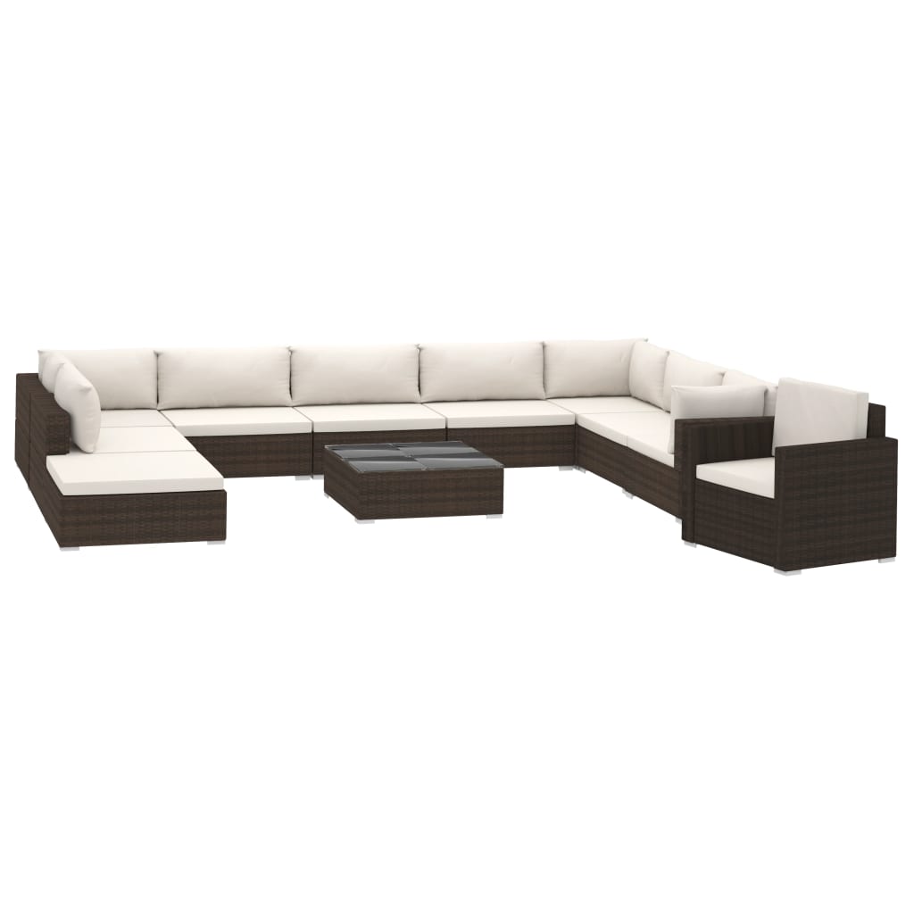 Set Divani da Giardino 11 pz con Cuscini in Polyrattan Marrone - immagine 2