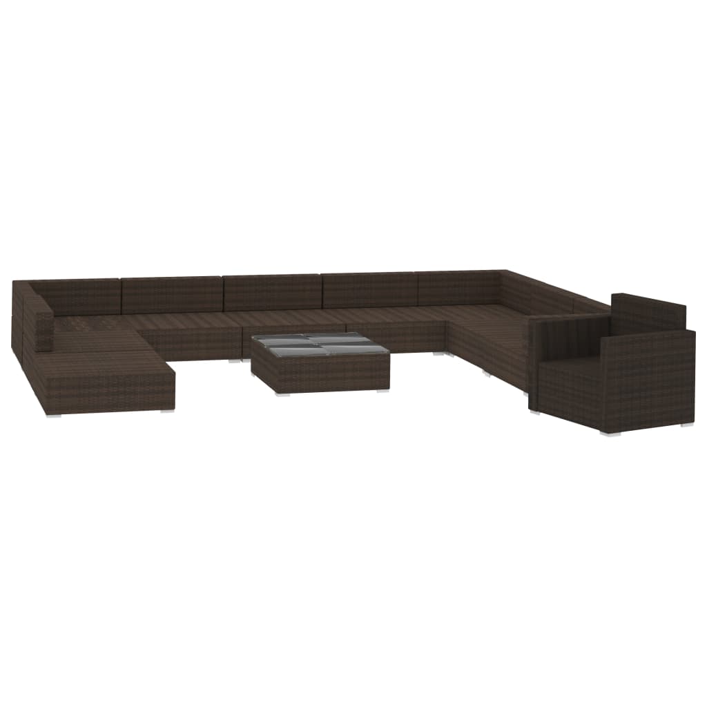 Set Divani da Giardino 11 pz con Cuscini in Polyrattan Marrone - immagine 3