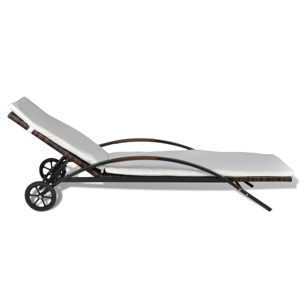 Lettino Prendisole con Cuscino e Ruote in Polyrattan Nero - immagine 3