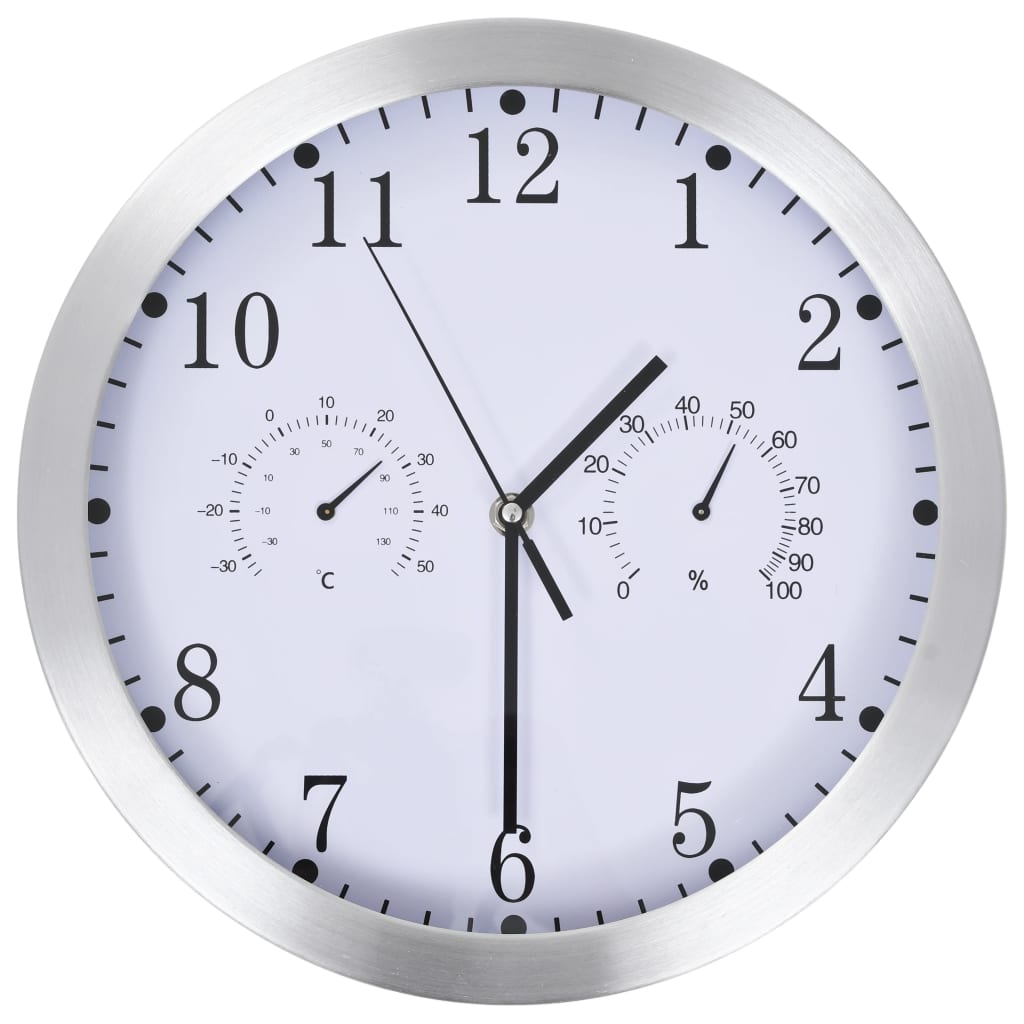 Orologio da Parete al Quarzo Igrometro Termometro 30 cm Bianco - immagine 2