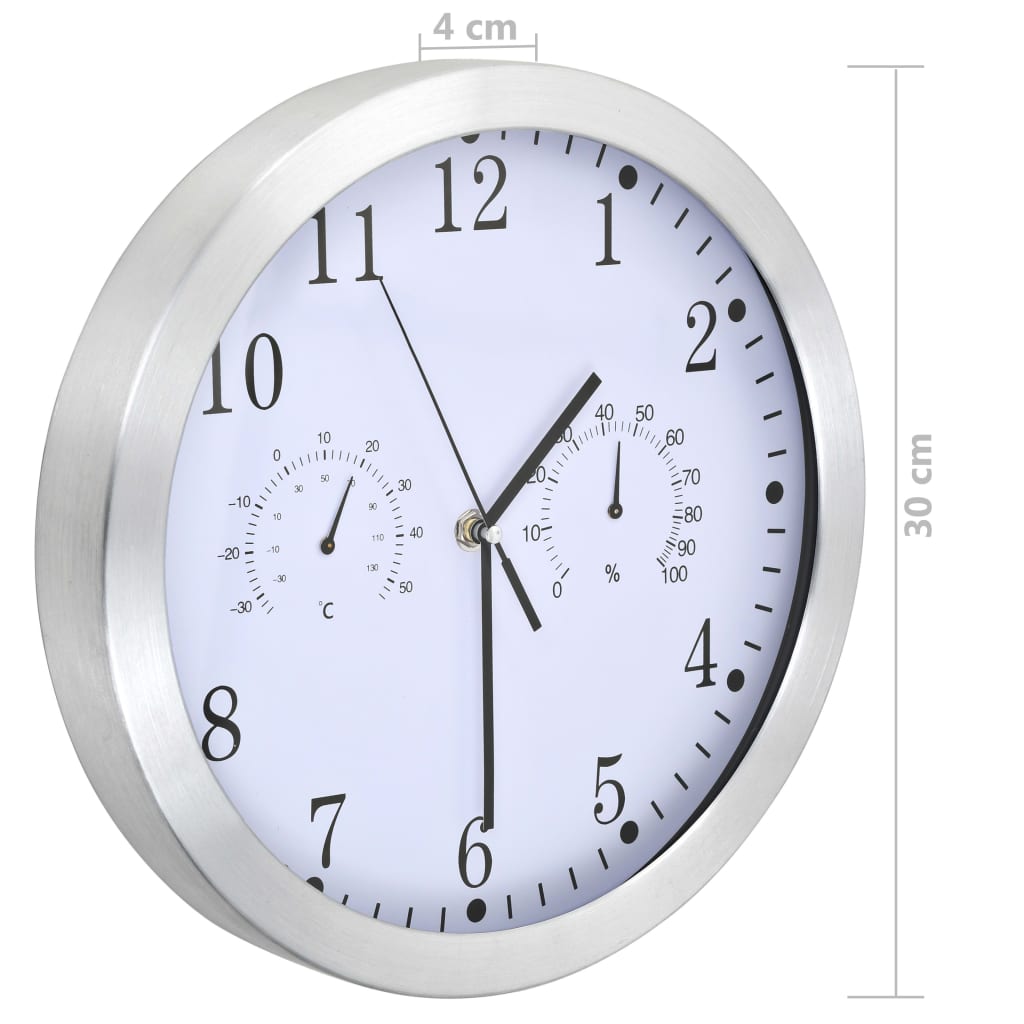 Orologio da Parete al Quarzo Igrometro Termometro 30 cm Bianco - immagine 5