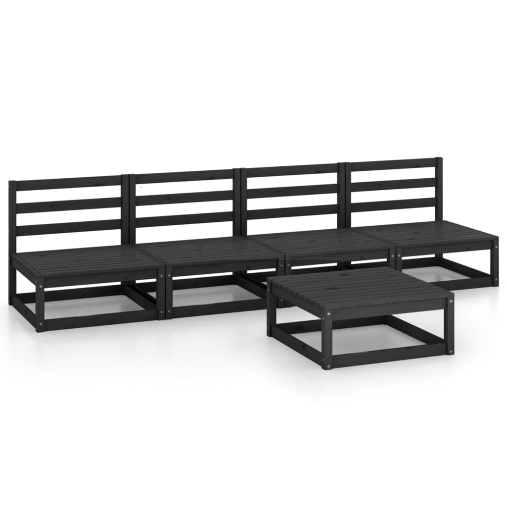 Set Divani da Giardino 5 pz Nero in Legno Massello di Pino - immagine 2
