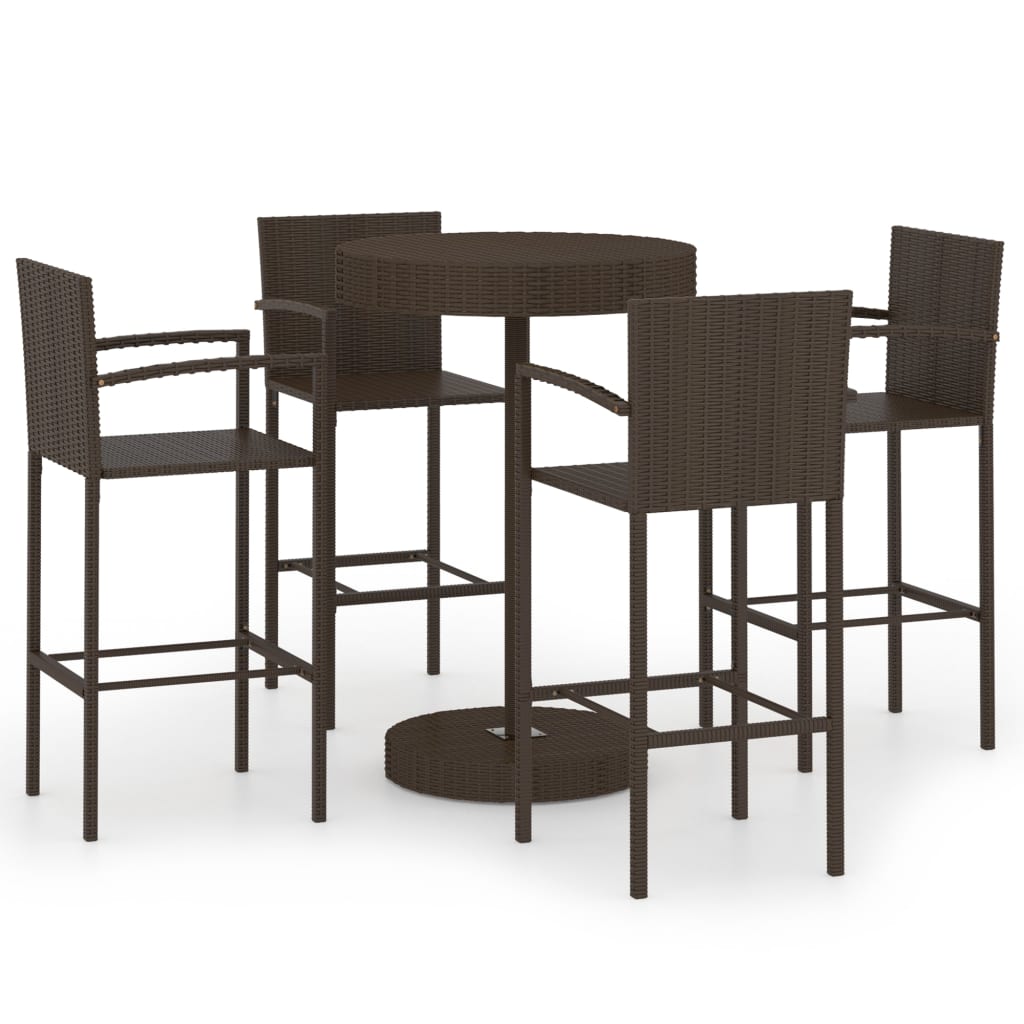 Set da Bar da Giardino 5 pz in Polyrattan Marrone - immagine 2
