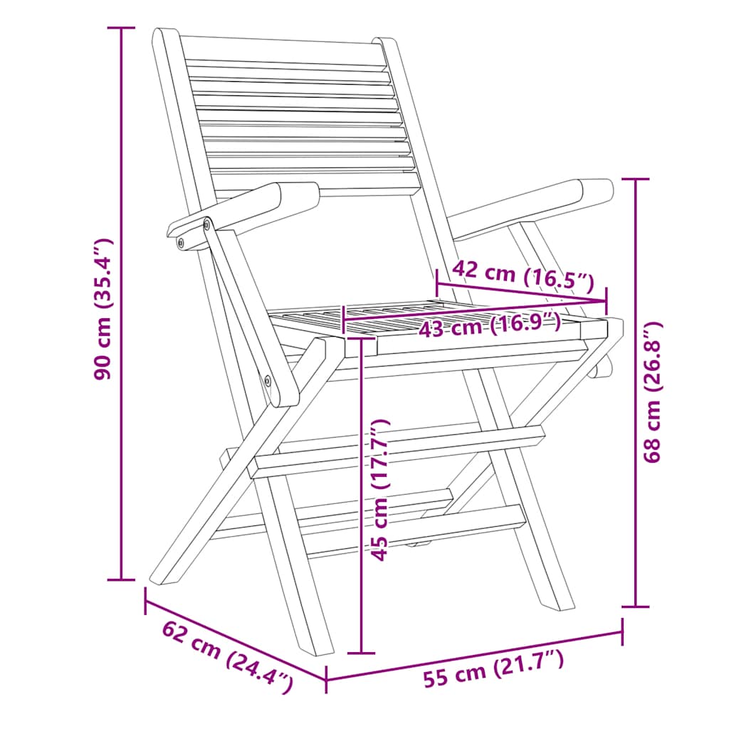 Sedie da Giardino Pieghevoli 4pz 55x62x90cm Legno Massello Teak - immagine 4