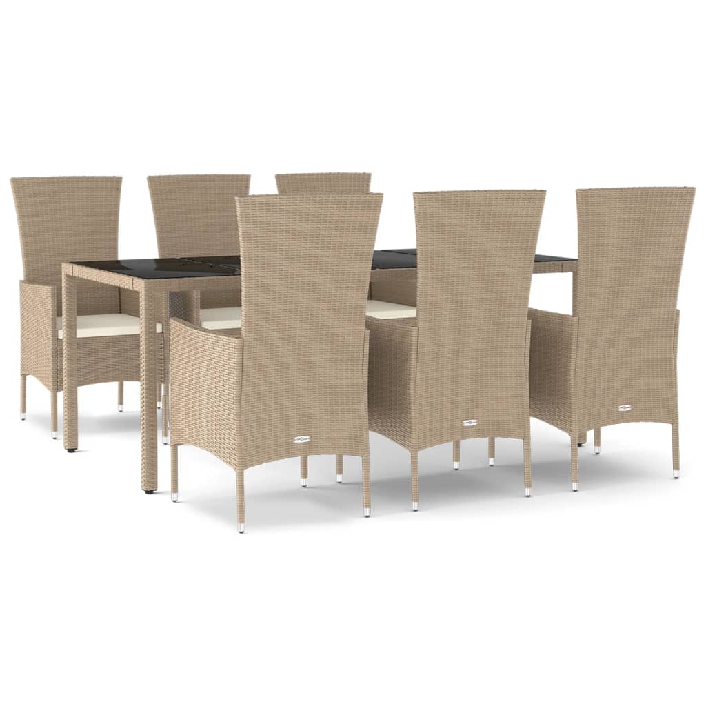 Set da Pranzo da Giardino 7 pz con Cuscini Beige in Polyrattan - immagine 2