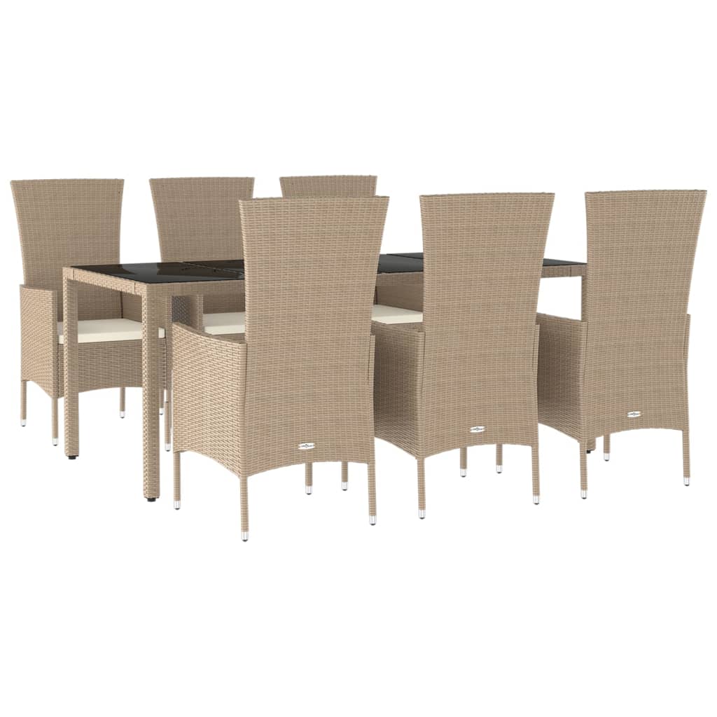 Set da Pranzo da Giardino 7 pz con Cuscini Beige in Polyrattan - immagine 3