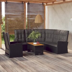 Set Divani da Giardino 3 pz con Cuscini Nero in Polyrattan