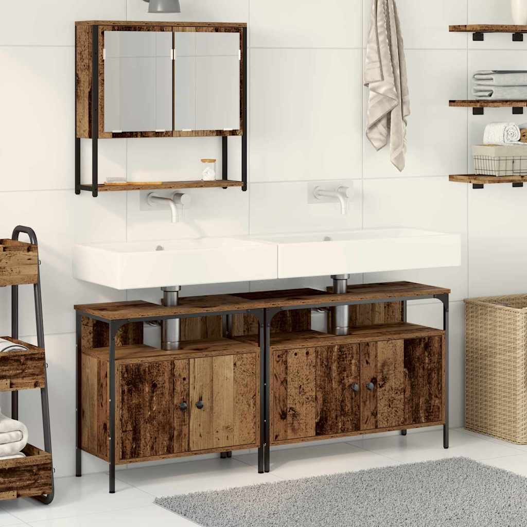 Set Mobili da Bagno 3 pz Rovere Fumo in Legno Multistrato