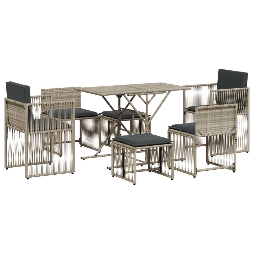 Set da Pranzo da Giardino 7pz con Cuscini in Polyrattan Marrone - immagine 2