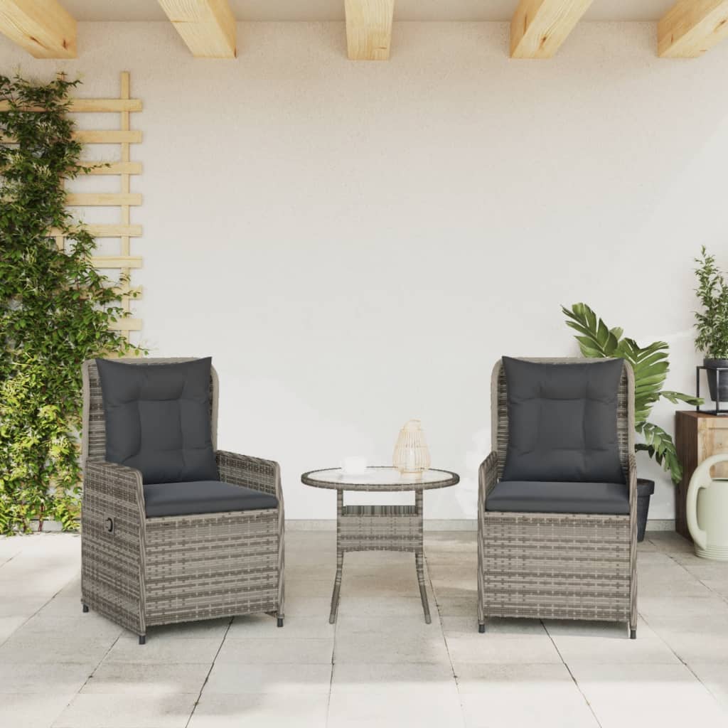 Sedie da Giardino Reclinabili 2 pz Grigio Polyrattan - immagine 3