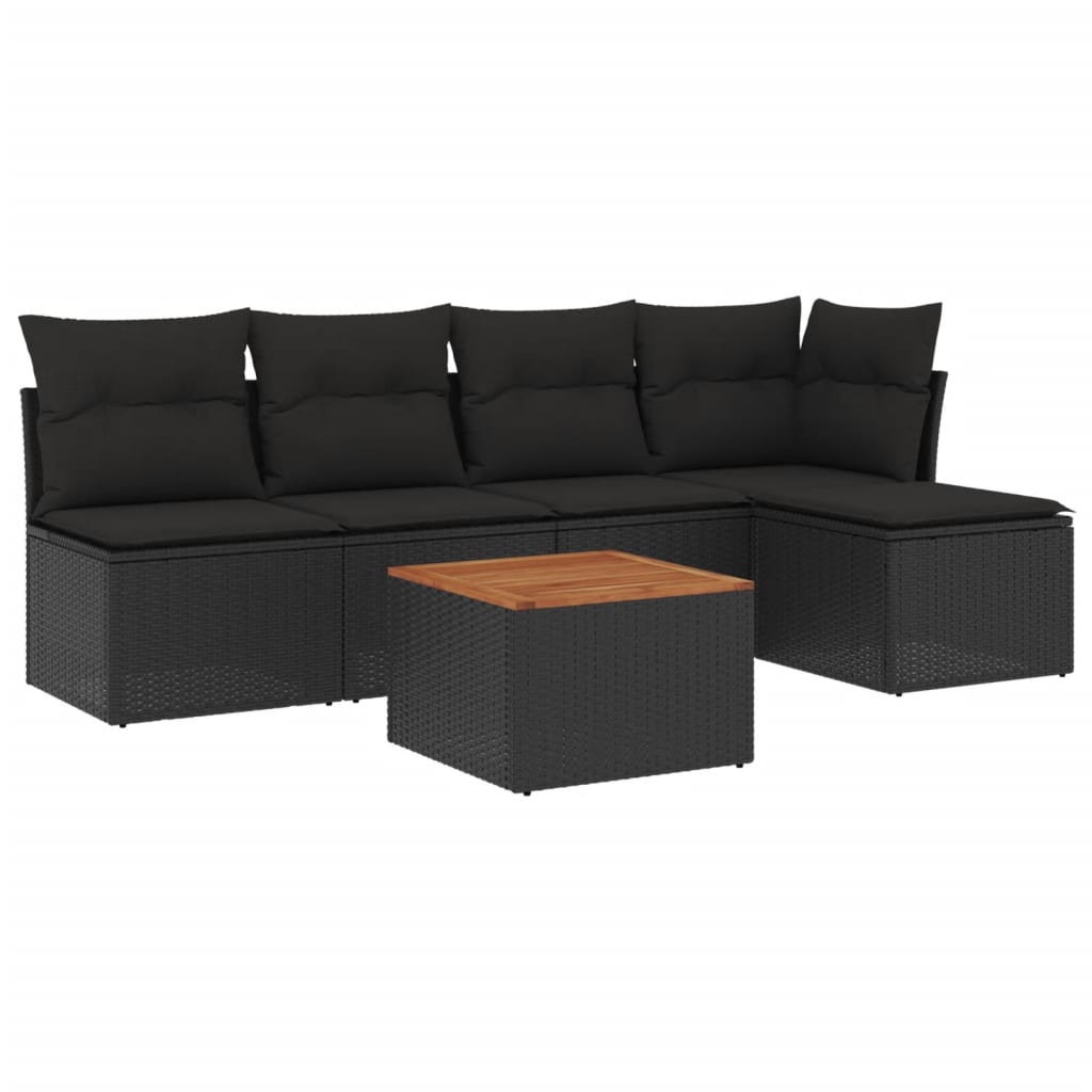Set Divano da Giardino 6 pz con Cuscini Nero in Polyrattan - immagine 2