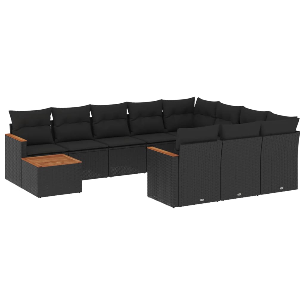 Set Divani da Giardino 11 pz con Cuscini in Polyrattan Nero - immagine 2