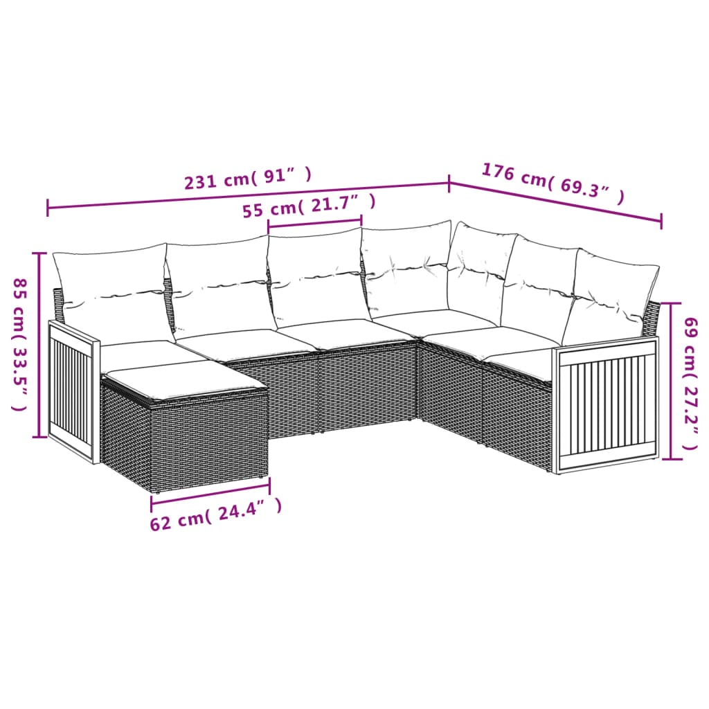 Set Divani da Giardino 7 pz con Cuscini Grigio in Polyrattan - immagine 7