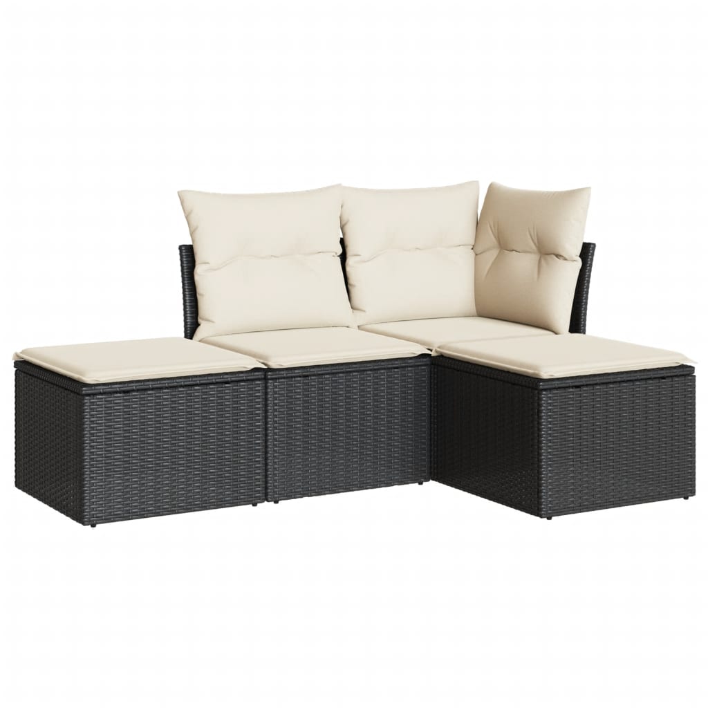 Set Divani da Giardino 4 pz con Cuscini Nero in Polyrattan - immagine 2