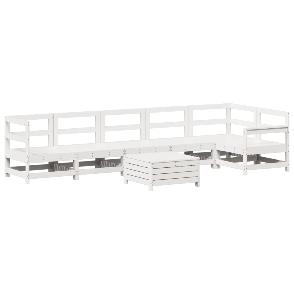 Set Divani da Giardino 7 pz Bianco in Legno Massello di Pino - immagine 2